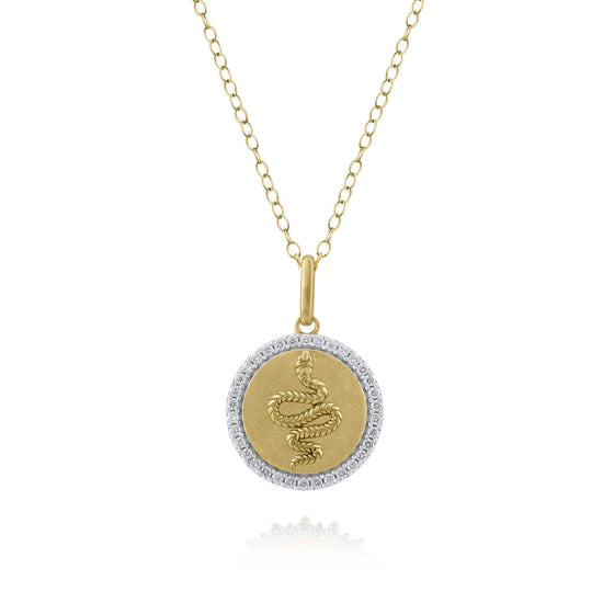 1/4 Cttw Diamond Snake Medallion Coin Necklace fifth and fine K18 yellow gold silver925 jewelry