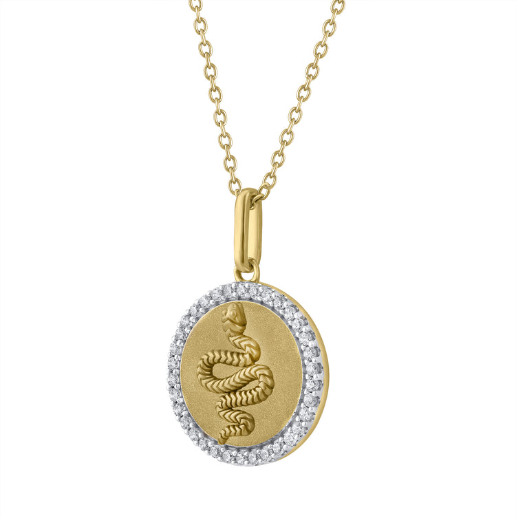 1/4 Cttw Diamond Snake Medallion Coin Necklace fifth and fine K18 yellow gold silver925 jewelry