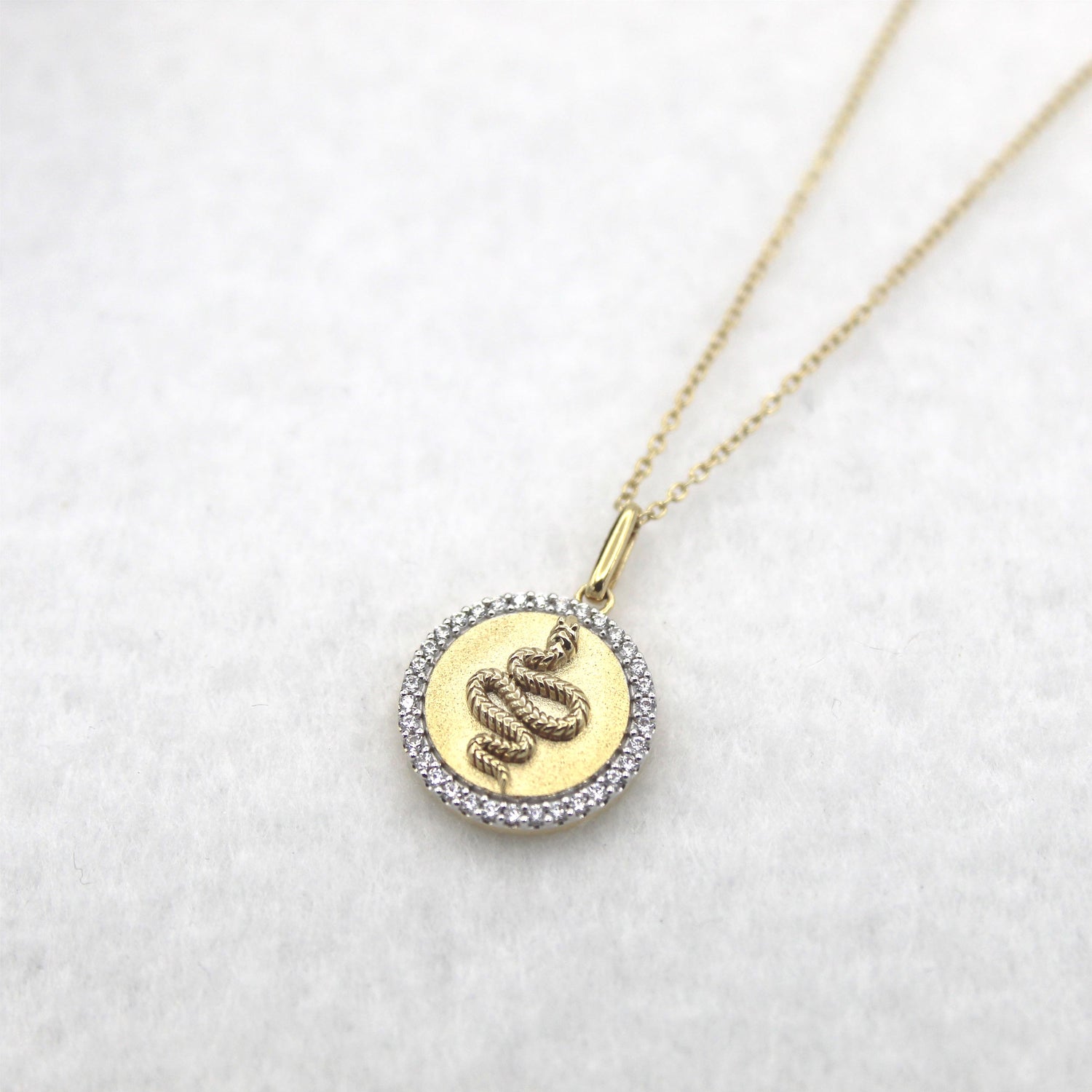 1/4 Cttw Diamond Snake Medallion Coin Necklace fifth and fine K18 yellow gold silver925 jewelry