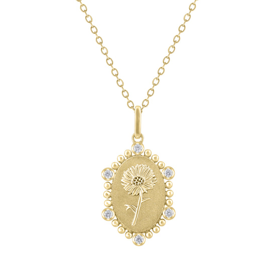 1/10 Cttw Diamond Birth Flower Necklace 18K Gold Vermeil : April Daisy