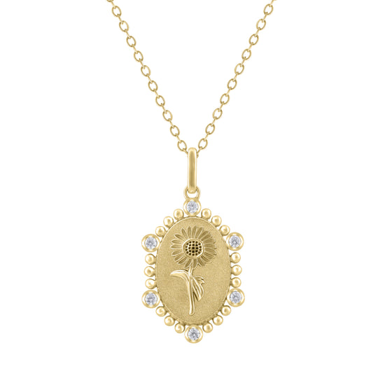 1/10 Cttw Diamond Birth Flower Necklace 18K Gold Vermeil : September Sunflower