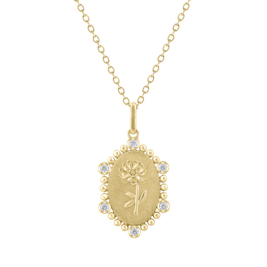 1/10 Cttw Diamond Birth Flower Necklace 18K Gold Vermeil : November Chrysanthemum