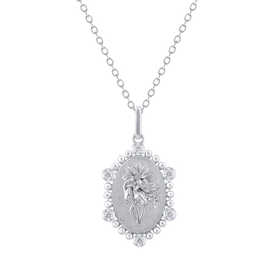 1/10 Cttw Diamond Birth Flower Necklace 18K Gold Vermeil : December Holly