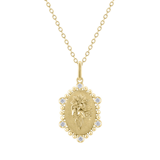 1/10 Cttw Diamond Birth Flower Necklace 18K Gold Vermeil : December Holly
