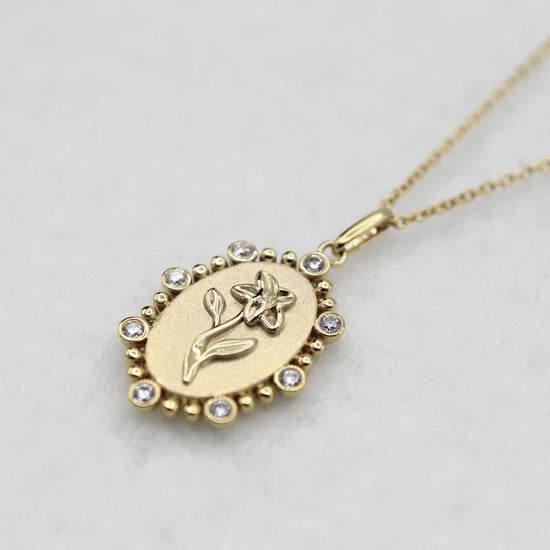 1/10 Cttw Diamond Birth Flower Necklace 18K Gold Vermeil : March Daffodil