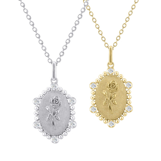 1/10 Cttw Diamond Birth Flower Necklace : June Rose fifth and fine jewelry k18 yellow gold sterling silver 925