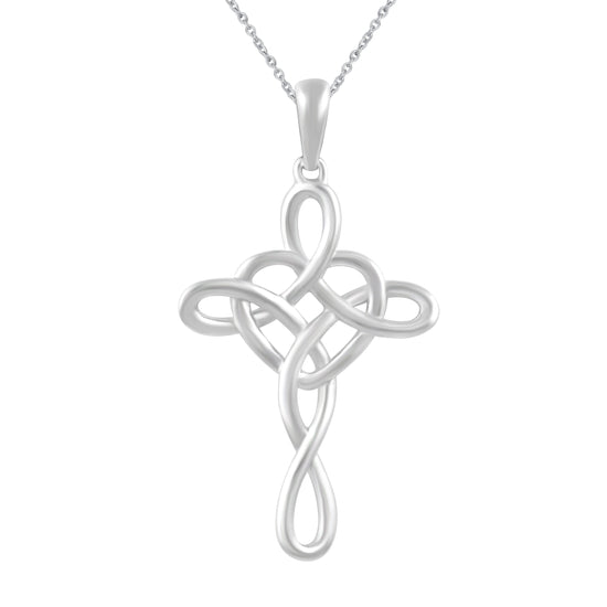 Celtic Love Knot Cross Infinity Heart Necklace Pendant in 925 Sterling Silver Pink Rose Gold