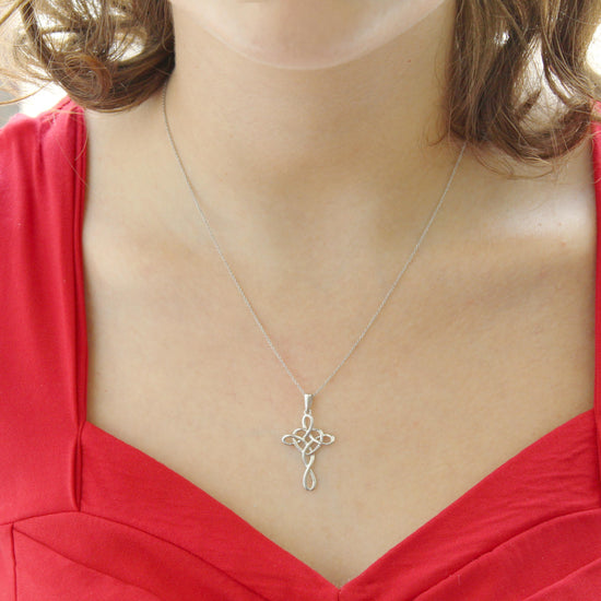 Celtic Love Knot Cross Infinity Heart Necklace Pendant in 925 Sterling Silver Pink Rose Gold