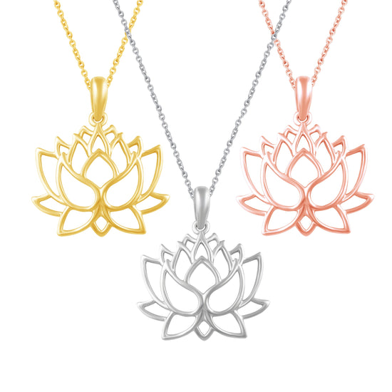 Open Lotus Flower Charm Necklace Pendant in 925 Sterling Silver