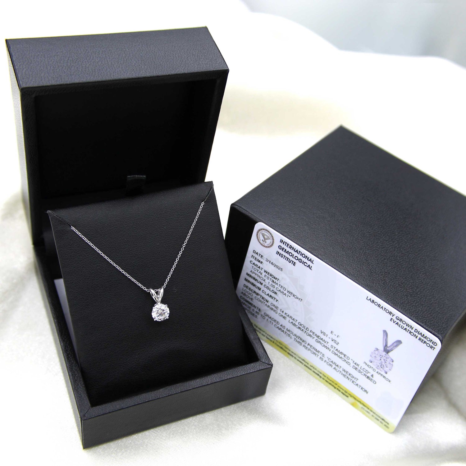 Certified (VS1-VS2) 1/2 - 1 Cttw Lab-Grown Diamond Solitaire Pendant  in 14K White/Yellow Gold fine jewelry gift holiday valentine birthday fifth and fine