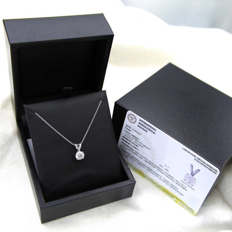 Certified (VS1-VS2) 1/2 - 1 Cttw Lab-Grown Diamond Solitaire Pendant  in 14K White/Yellow Gold fine jewelry gift holiday valentine birthday fifth and fine