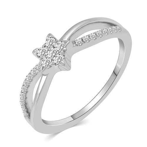 1/4Ct TW Diamond Star cluster Promise Ring in Sterling Silver