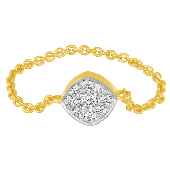 Diamond Chain Ring in Sterling Silver Yellow Gold Cusion