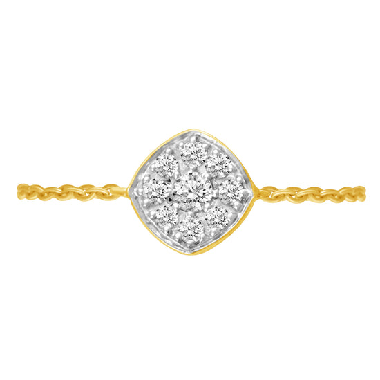 Diamond Chain Ring in Sterling Silver Yellow Gold Cusion