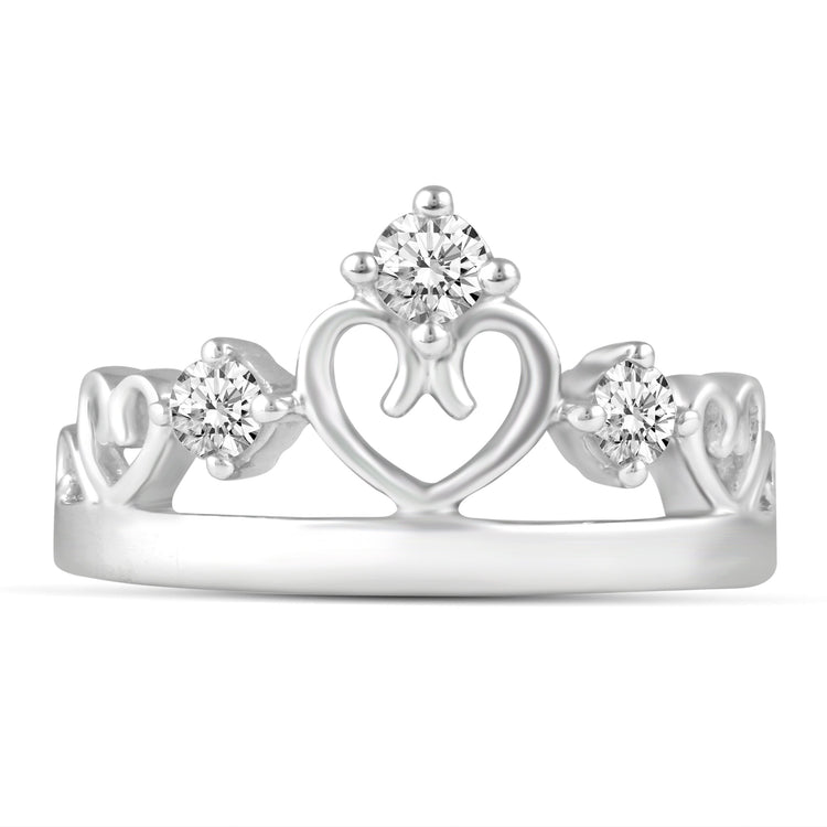 Princess Heart Crown Tiara Ring in 925 Sterling Silver