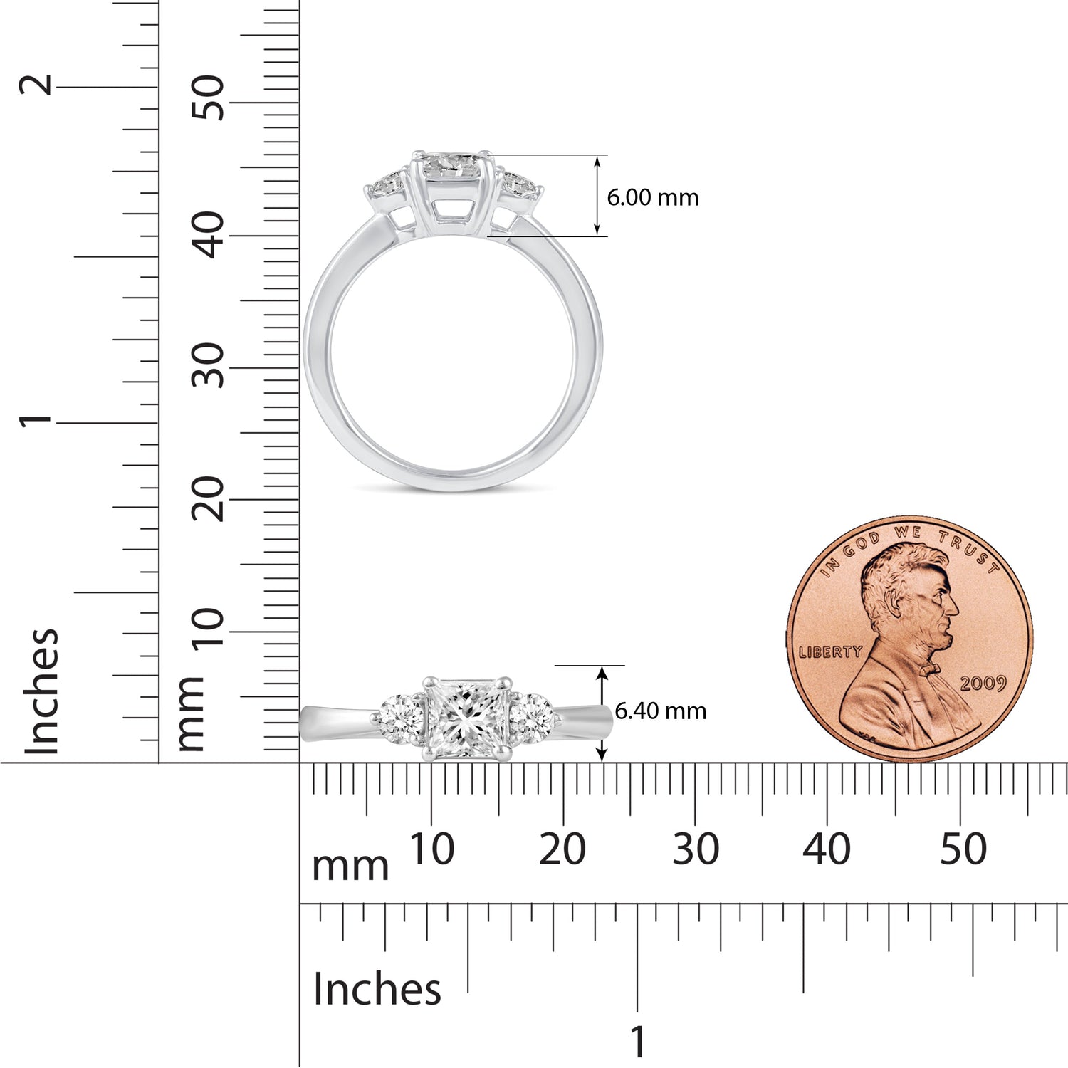 3-Stone Three Stone Princess Cut Ring in 925 Sterling Silver - Prime and Pure