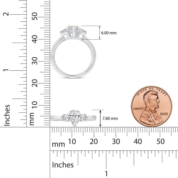 3-Stone Three Stone Pear Shape Teardrop Cut Ring in 925 Sterling Silver - Prime and Pure