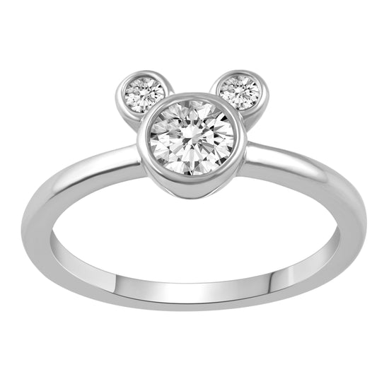Mini Mouse Silhouette Ring in 925 Sterling Silver with Bezel-Set Stones