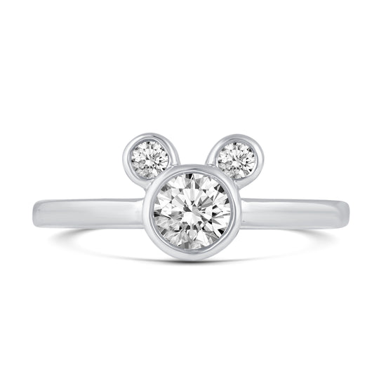 Mini Mouse Silhouette Ring in 925 Sterling Silver with Bezel-Set Stones