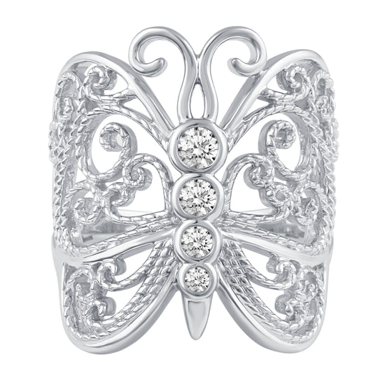 Filigree Butterfly Statement Ring in 925 Sterling Silver