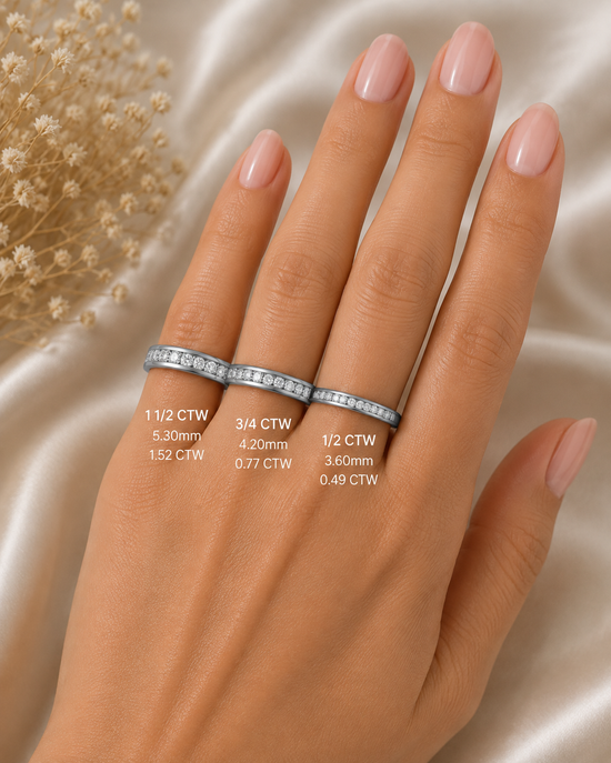 Classic 3/4 Channel-Set Band Ring in 925 Sterling Silver – 3 CTW Options