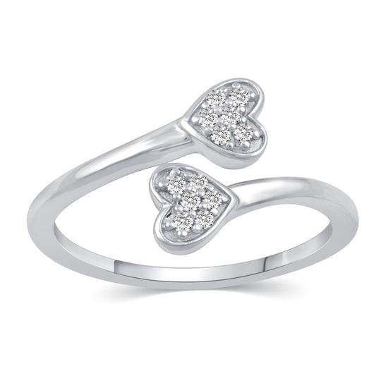 Double Heart Bypass Ring in 925 Sterling Silver