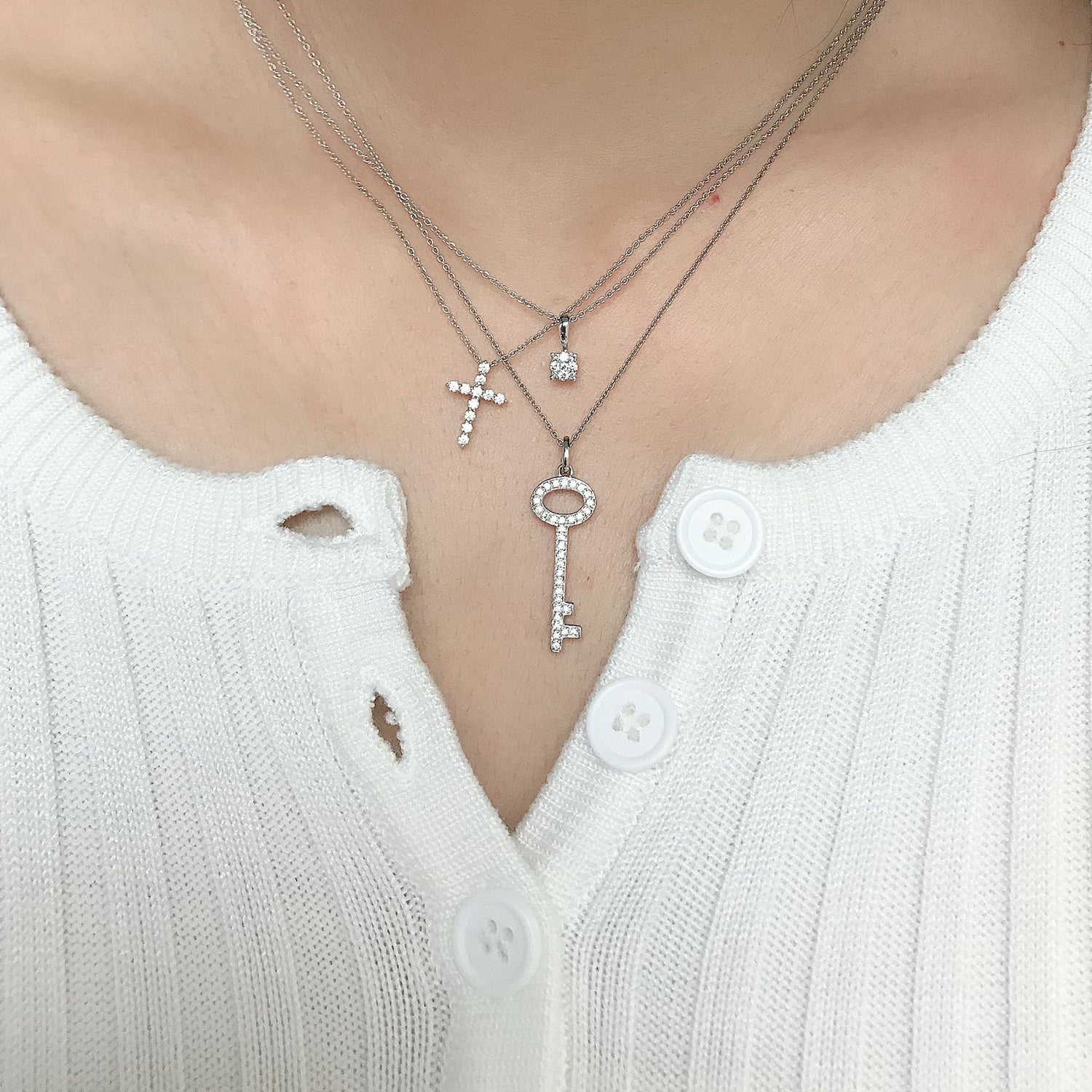 1/6CT TW Diamond Key Pendant in Sterling Silver with 18in Cable Chain