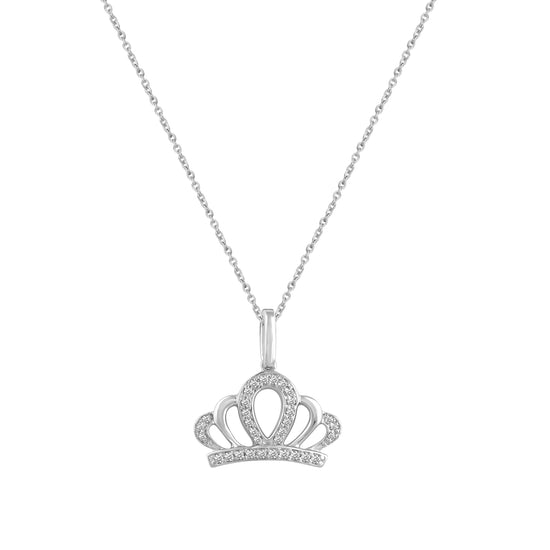 1/10 CT TW Diamond Crown Pendant Necklace in 925 Sterling Silver
