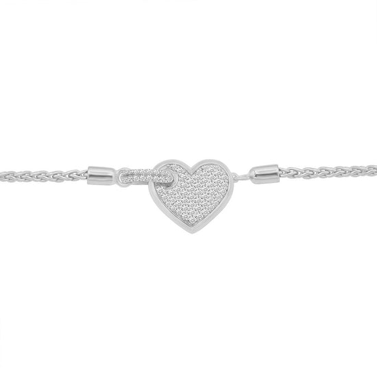 3/8 Cttw Pave Diamond Heart Bracelet in 14K White Gold with an adjustable slider