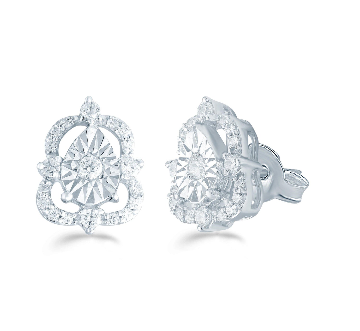 1/5Ct TW Diamond Cluster Studs in Sterling Silver - Fifth and Fine