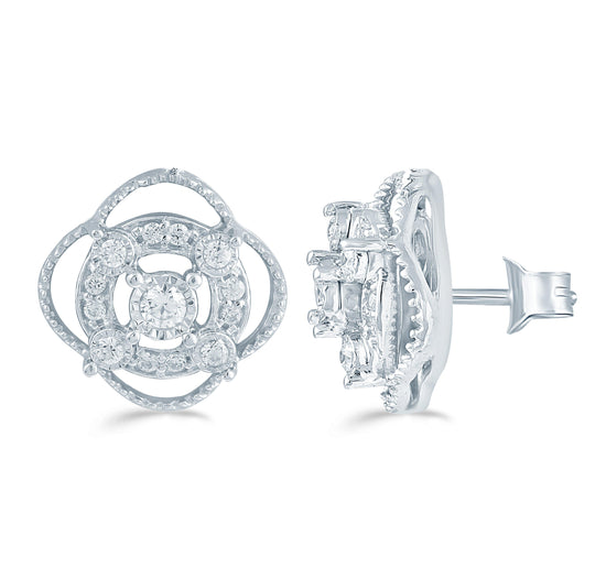 1/5Ct TW Diamond Quatrefoil Cluster Fashion Stud Earring in Sterling Silver - Fifth and Fine