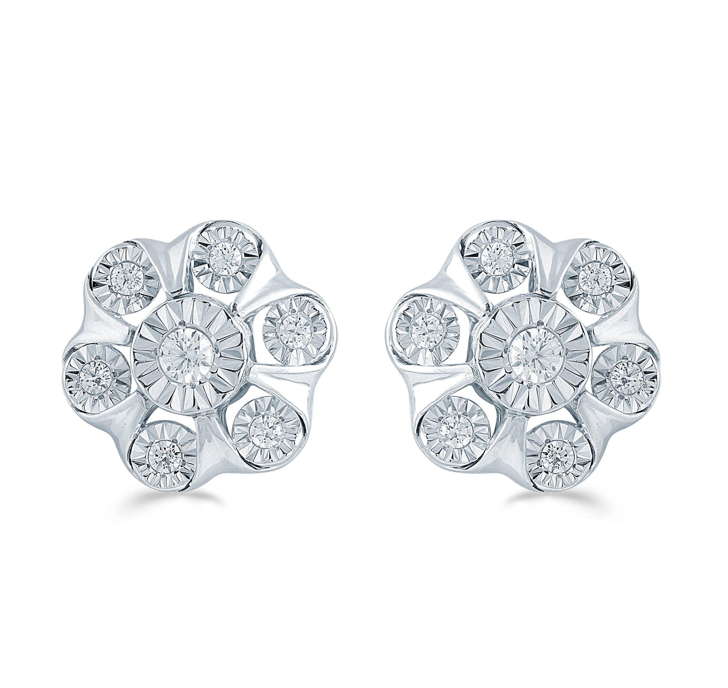 1/4CT TW  Diamond Floral Cluster Stud Earrings in Sterling Silver - Fifth and Fine