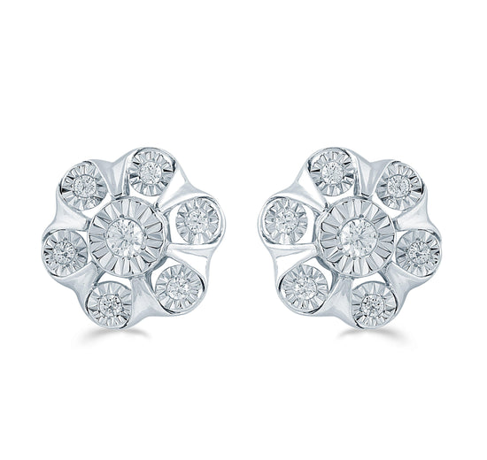 1/4CT TW  Diamond Floral Cluster Stud Earrings in Sterling Silver - Fifth and Fine