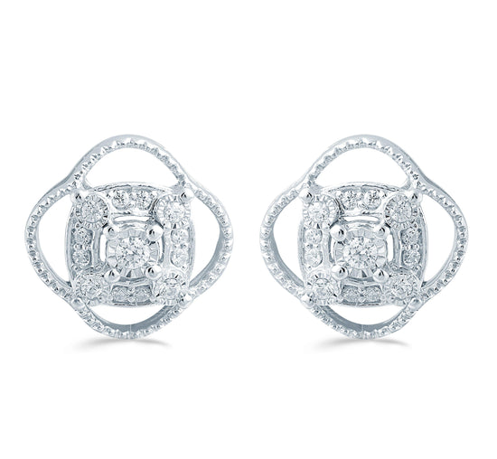 1/5CT TW Diamond Cushion Cluster Studs in Sterling Silver - Fifth and Fine