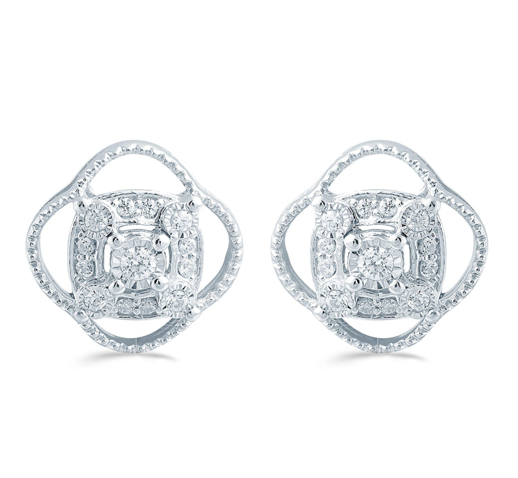 1/5CT TW Diamond Cushion Cluster Studs in Sterling Silver - Fifth and Fine