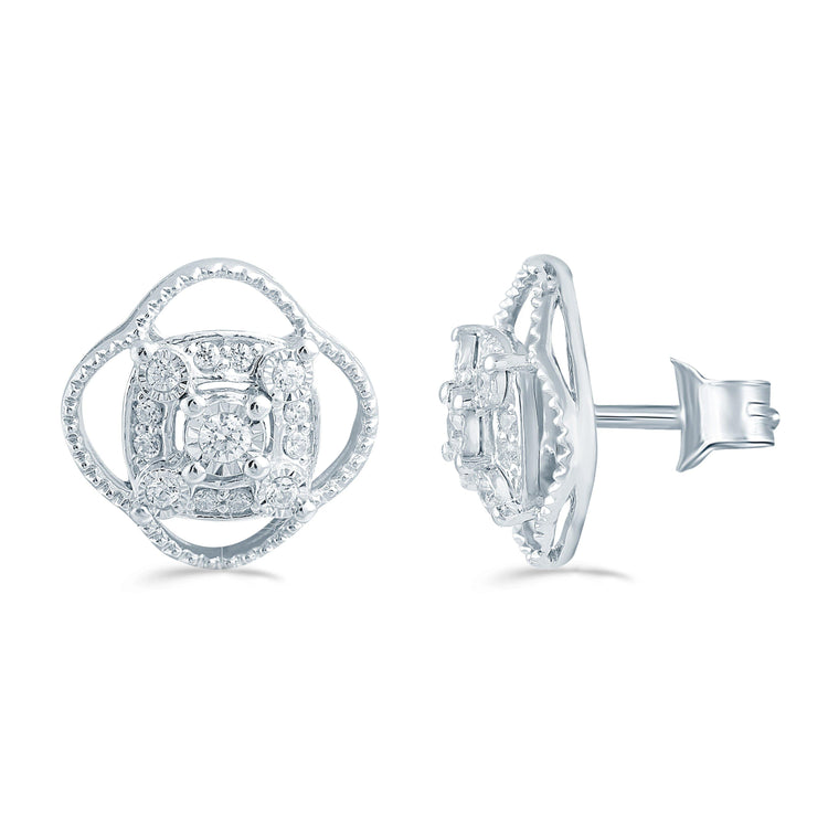 1/5CT TW Diamond Cushion Cluster Studs in Sterling Silver - Fifth and Fine