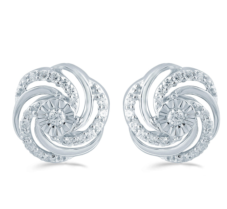 1/3CT TW Diamond Swirl Cluster Stud Earring in Sterling Silver - Fifth and Fine