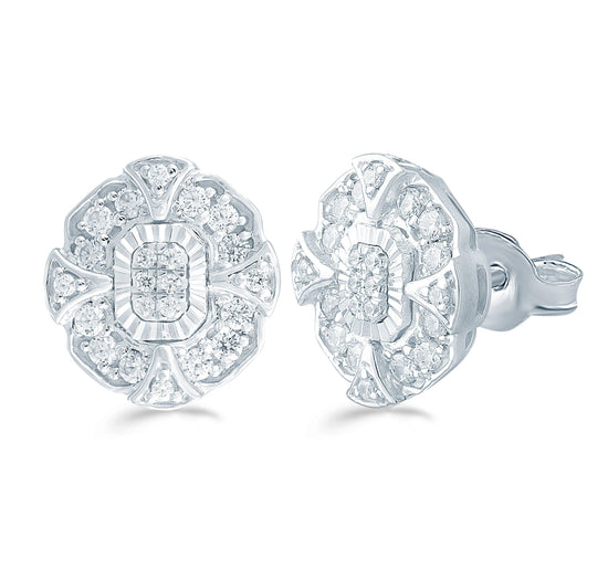 3/8Ct TW Diamond Emerald Cluster Fashion Stud Earring in Sterling Silver - Fifth and Fine