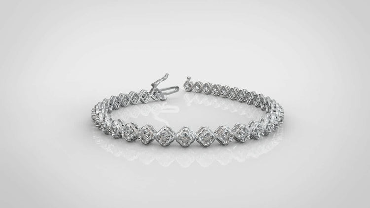 1/2 Carat tw Natural Diamond Clover Quatrefoil Tennis Bracelet in 925 Sterling Silver Alhambra