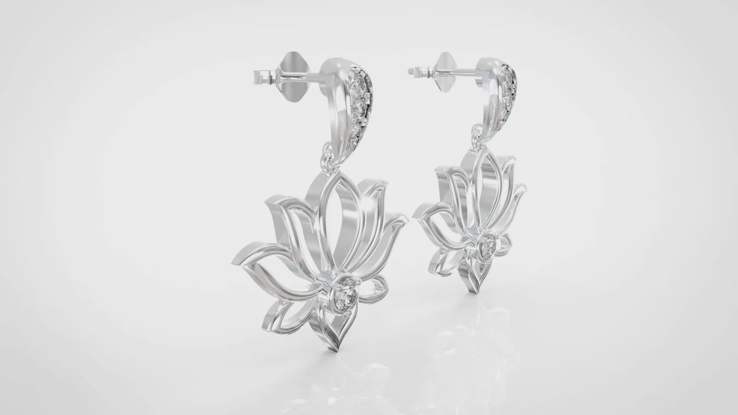 Set of 2 : 1/3 CT TW Diamond Lotus Pendant & Earrings in Sterling Silver