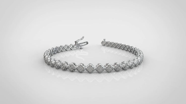1 1/4 Carat tw Natural Diamond Clover Quatrefoil Tennis Bracelet in 925 Sterling Silver Alhambra van cleaf 