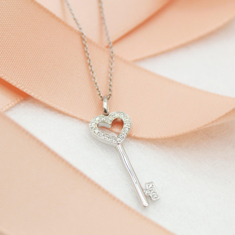 Natural Diamond Key Pendant Heart silver jewelry fifthandfine necklace tiffany keys
