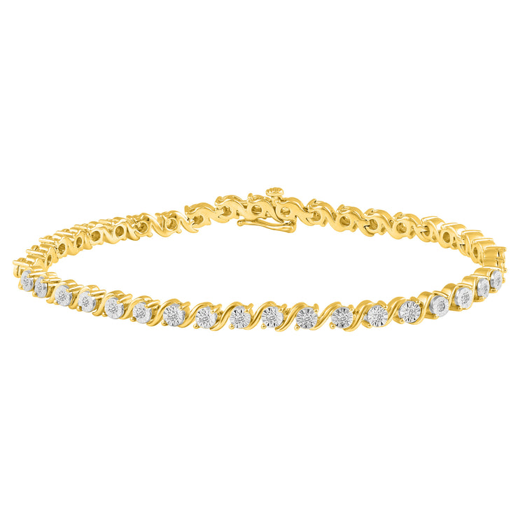 1/3ct tw Diamond Infinity Wave Tennis Bracelet in Sterling Silver yellow gold