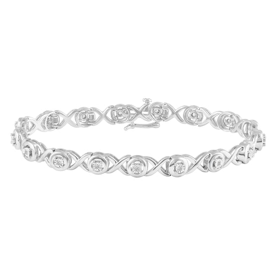 Fifth and Fine 1/6ct tw Diamond XO Round Tennis Bracelet in Sterling Silver