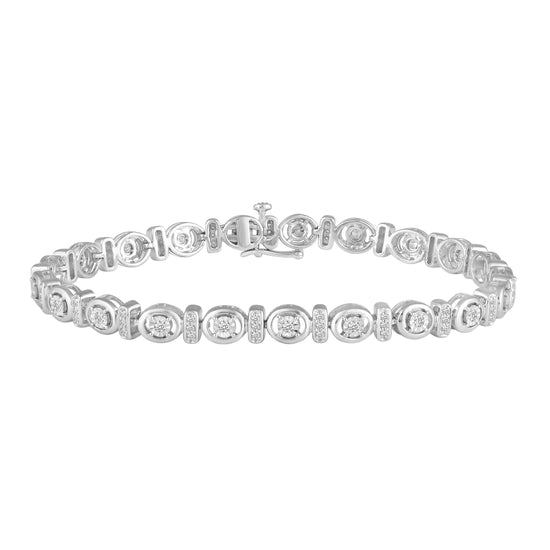 3/4 Carat tw Natural Diamond Circle Cluster Tennis Bracelet in 925 Sterling Silver