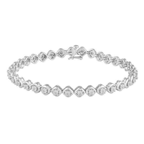 1/2 Carat tw Natural Diamond Clover Quatrefoil Tennis Bracelet in 925 Sterling Silver Alhambra