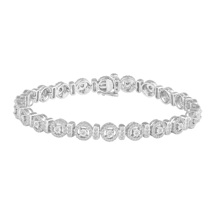 1 1/2 Carat tw Natural Diamond Circle Cluster Tennis Bracelet in 925 Sterling Silver