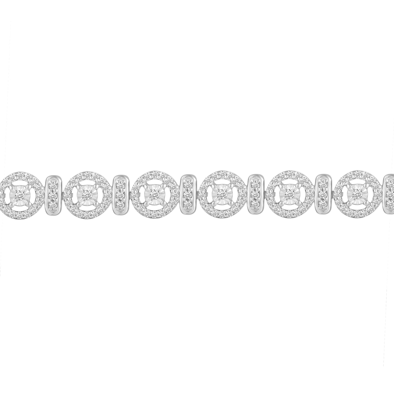 1 1/2 Carat tw Natural Diamond Circle Cluster Tennis Bracelet in 925 Sterling Silver