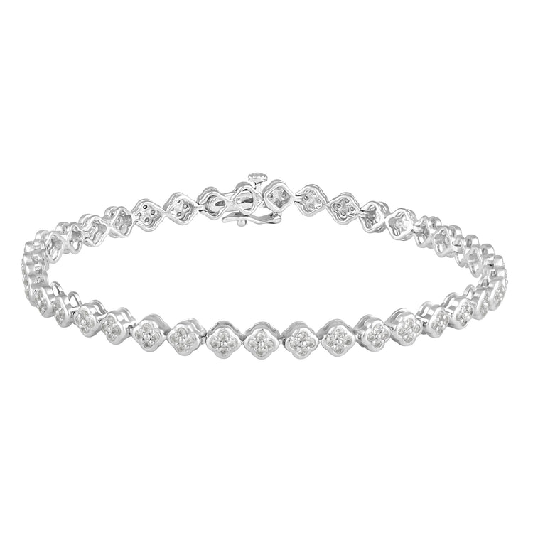 1 1/4 Carat tw Natural Diamond Clover Quatrefoil Tennis Bracelet in 925 Sterling Silver alhambra