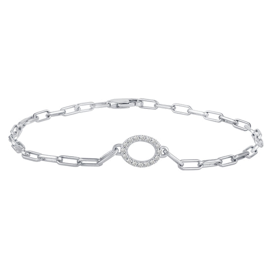 1/6 Cttw Natural Diamond Pave Oval Link Chain 7" Bracelet in 925 Sterling Silver